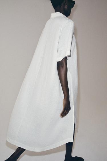 ROBE CHEMISE EN LIN ZW COLLECTION - Blanc de Zara - Image 2