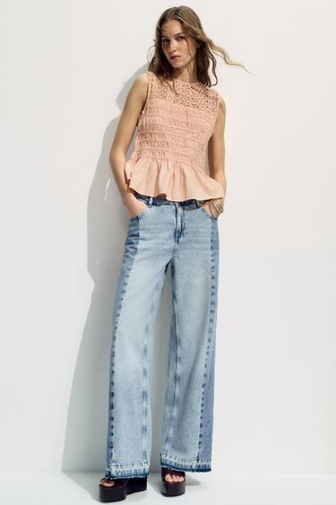 Z1975 WIDE-LEG HIGH-WAIST COMBINED JEANS - Mid-blue by Zara