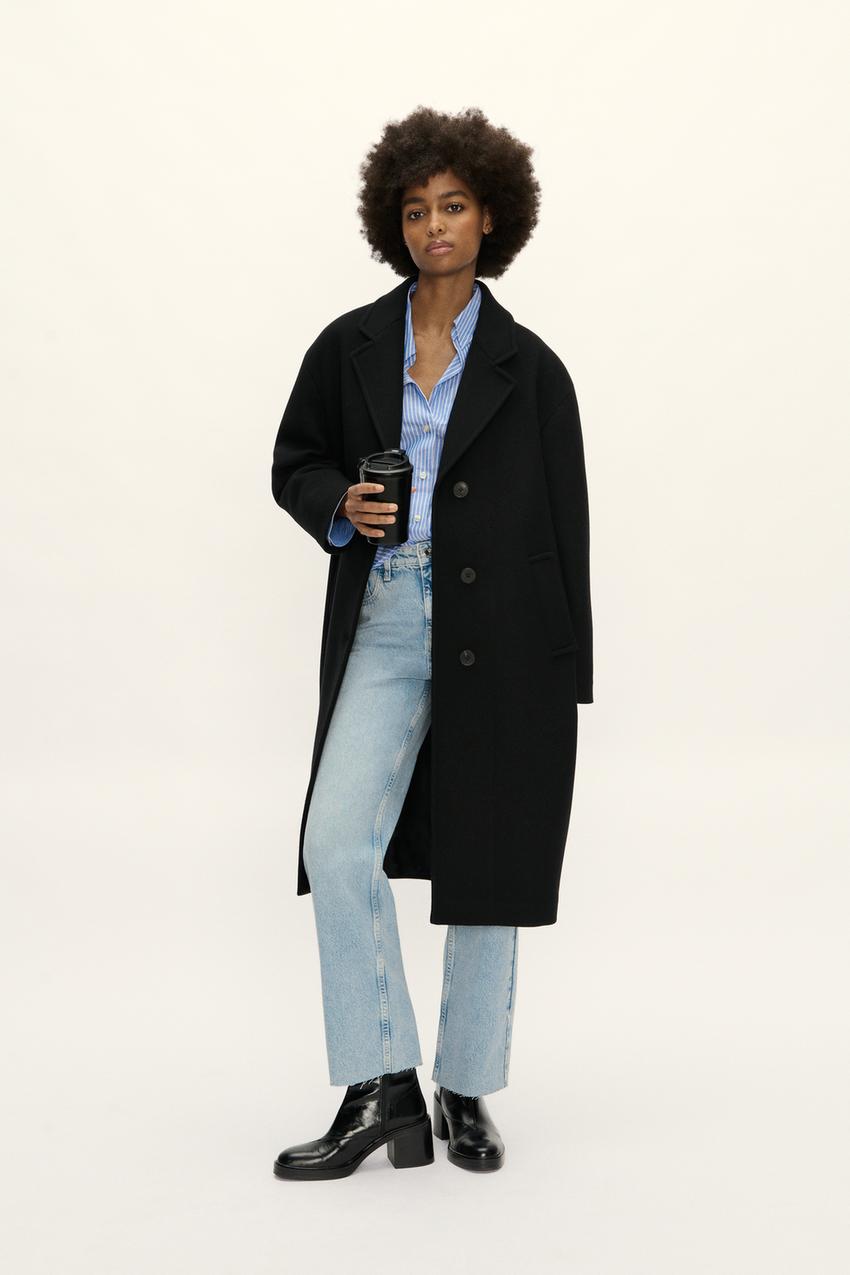 Pelliccia Cappotti Con Cappuccio Zara Long Black Coat Zara