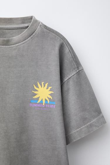 ENSEMBLE TEINT EN PIÈCE T-SHIRT ET BERMUDA IMPRIMÉ - Gris anthracite de Zara - Image 2