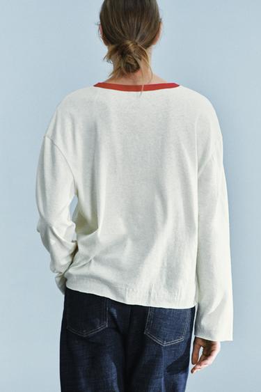 T-SHIRT À COL TUNISIEN RUSTIQUE - Écru de Zara - Image 2