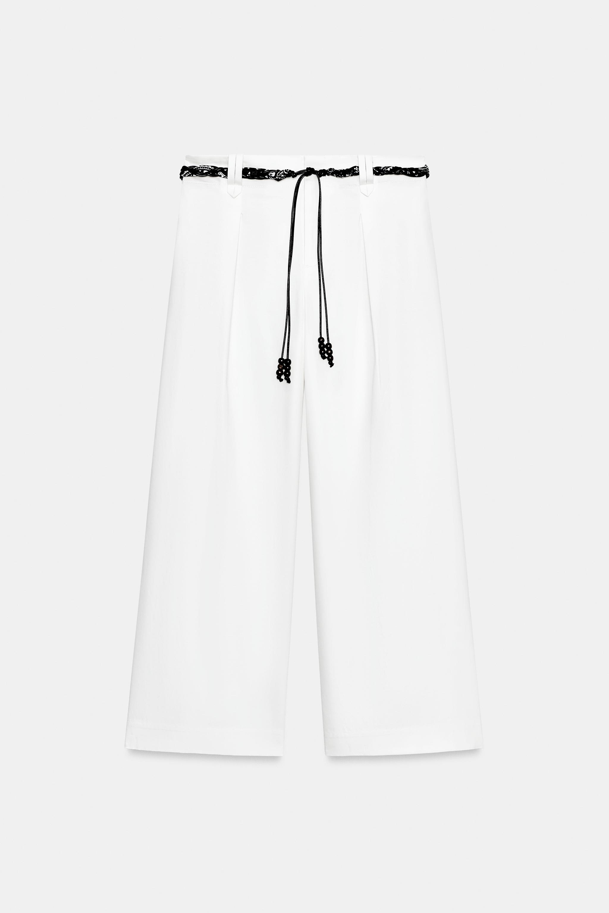 POPLIN PANTS WITH SCARF BELT — White