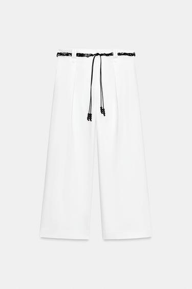 POPLIN TROUSERS WITH SCARF BELT - White by Zara - Image 4
