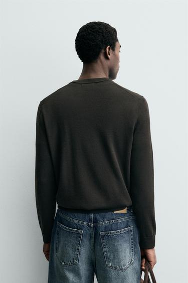 100% WOOL V-NECK JUMPER - Chocolate by Zara - Image 2