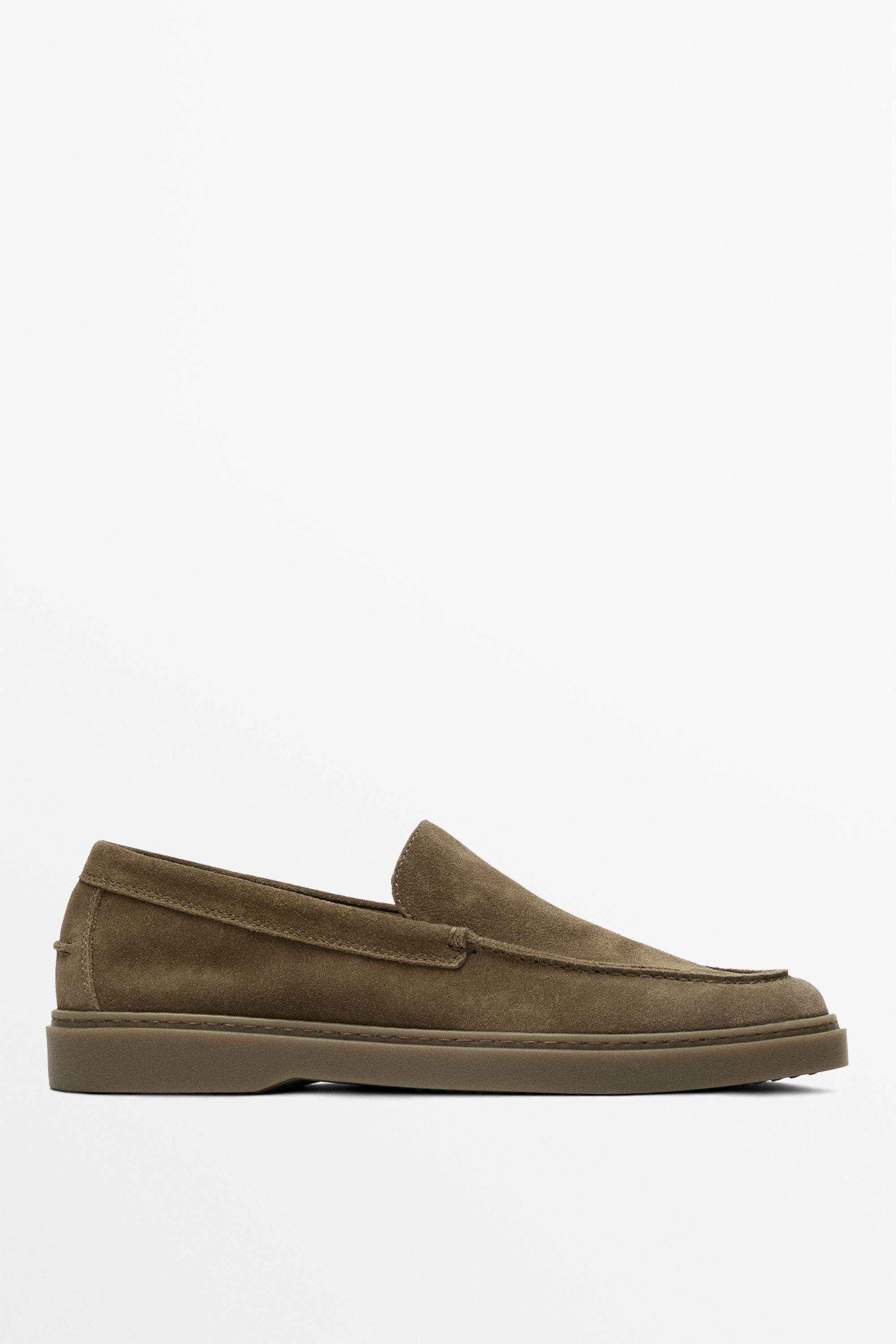 Split suede leather loafer — taupe brown