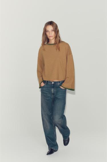 CAMISETA EFECTO LAVADO RAYAS - naranja-verde de Zara - Imagen 0