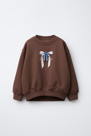 SLOGAN SWEATSHIRT WITH BOW DETAIL - Brown by Zara