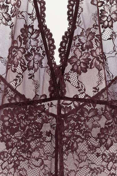 COMBINAISON HALTER EN DENTELLE - Marron foncé de Zara - Image 6