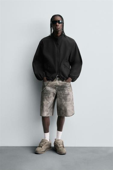 Zara ABSTRACT PRINT BAGGY FIT DENIM SHORTS - Gray - Image 0