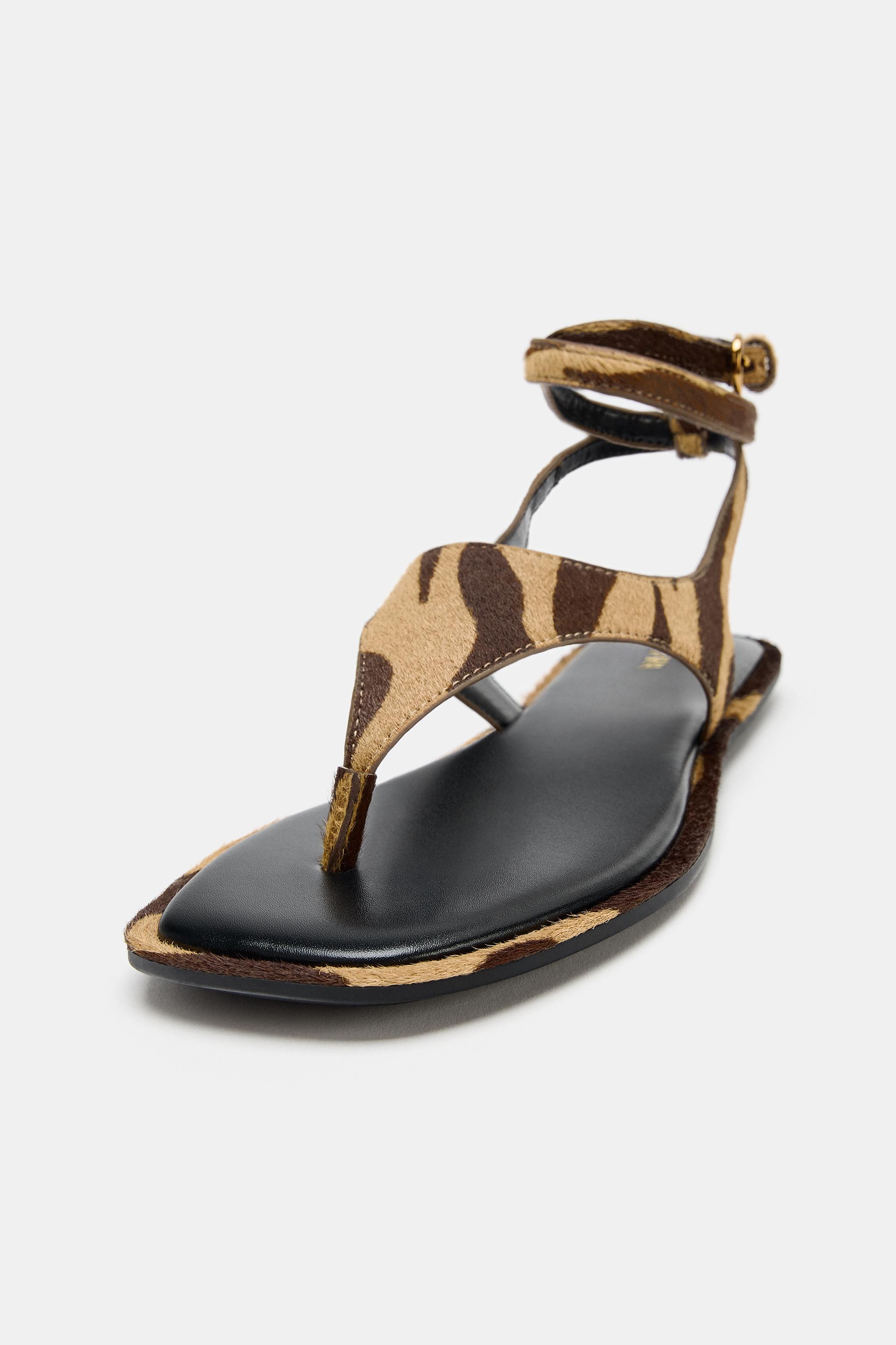Женские сандалии Zara ANIMAL PRINT LEATHER SANDALS WITH FUR EFFECT — фото 4