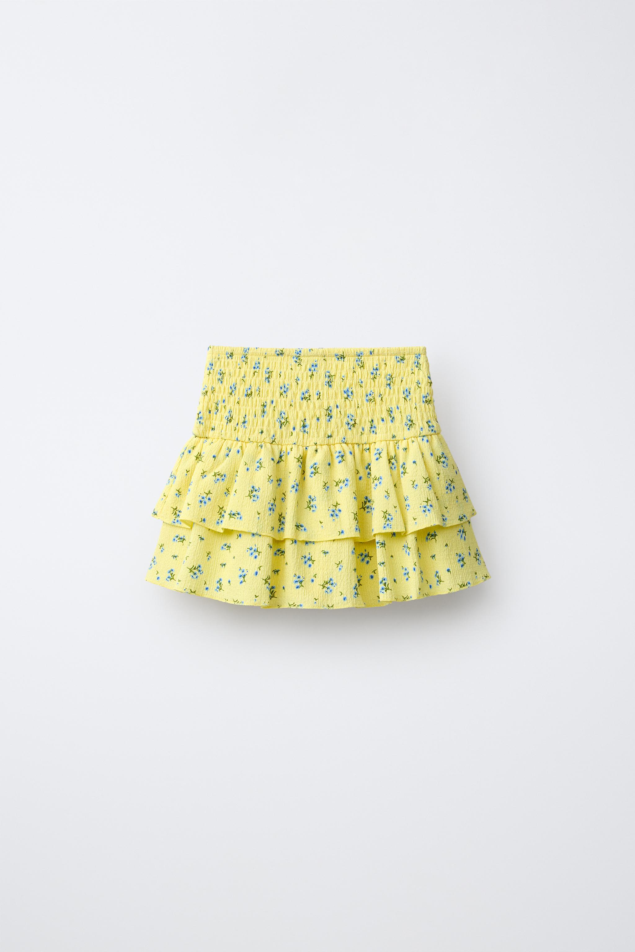 FLORAL RUFFLE SKIRT — Yellow