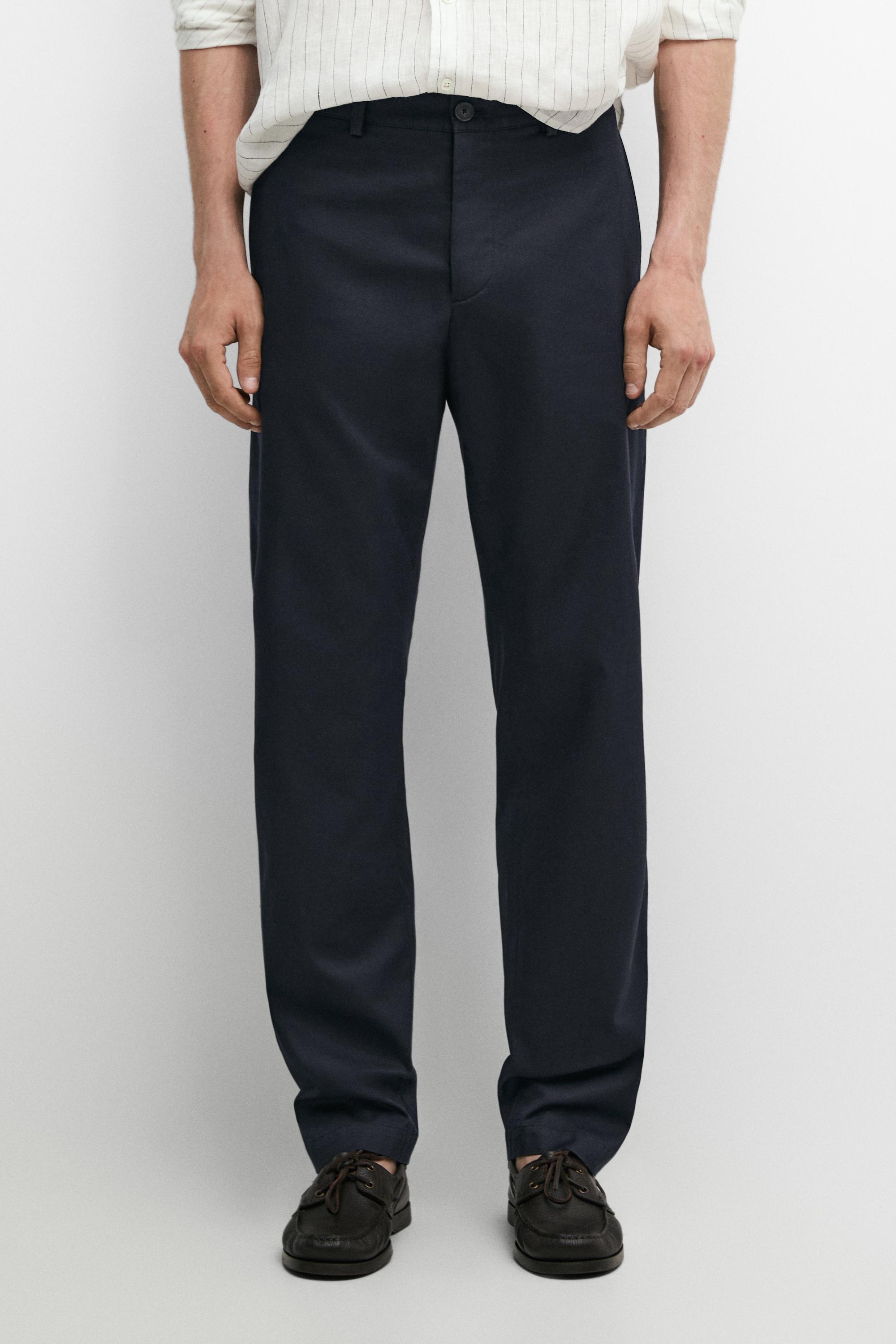 Cotton-blend slim fit pants — Navy blue