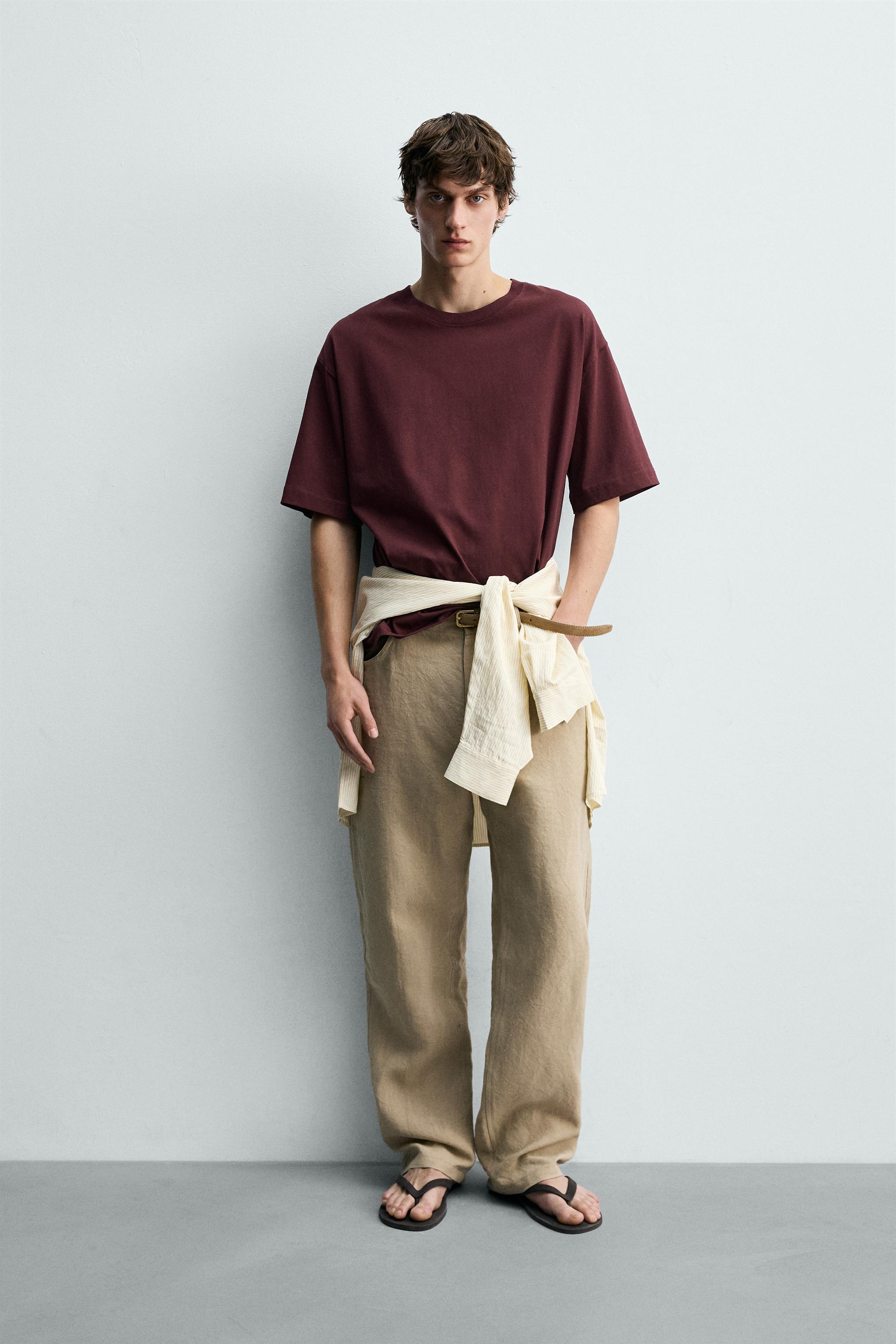 EMBROIDERED RELAXED FIT T-SHIRT - Bordeaux / Ecru | ZARA Canada