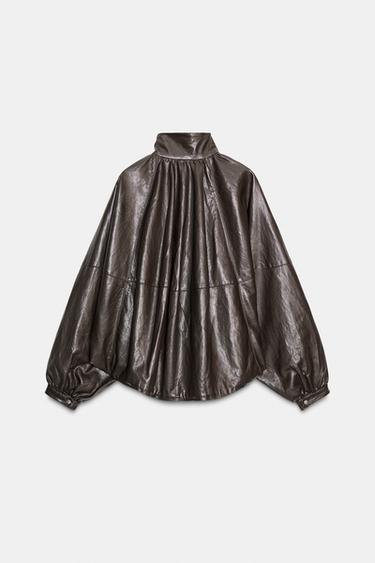 ZW COLLECTION LEATHER EFFECT BOMBER JACKET - Taupe grey by Zara - Image 7