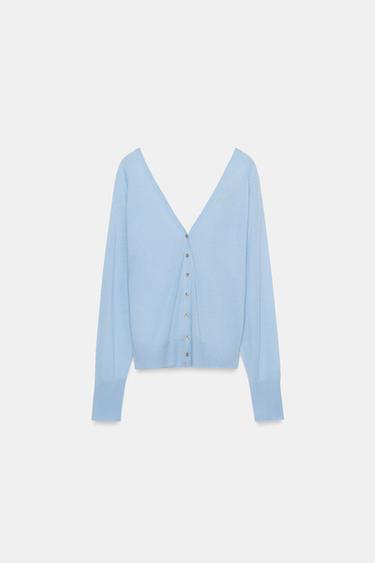 Zara PLETENI KARDIGAN S V-IZREZOM – svijetloplava – Slika 0