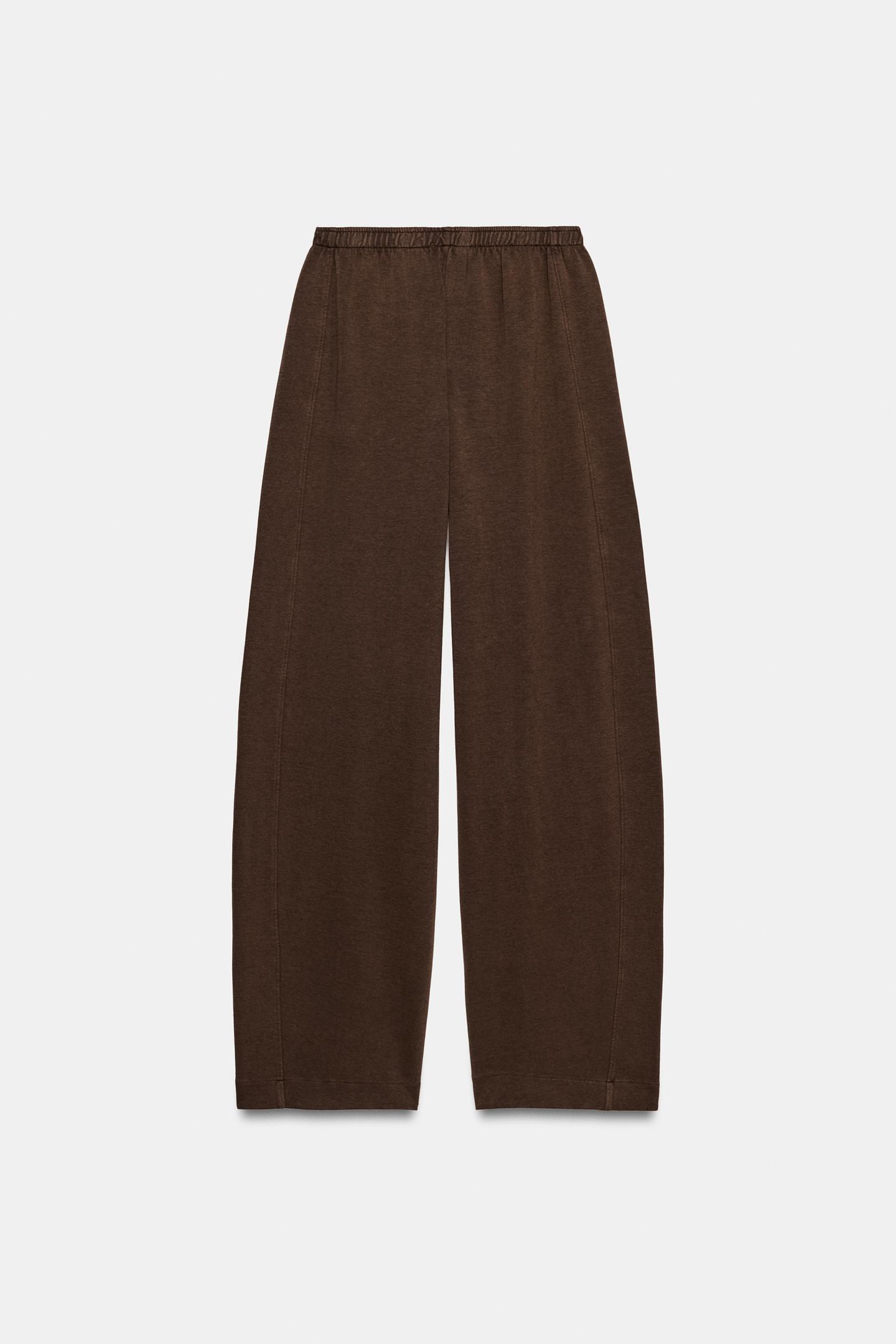 Женские брюки Zara Washed Interlock, цвет: Коричневый — фото 6