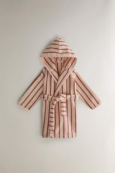 PEIGNOIR ENFANT VELOURS RAYURES - Rose de Zara