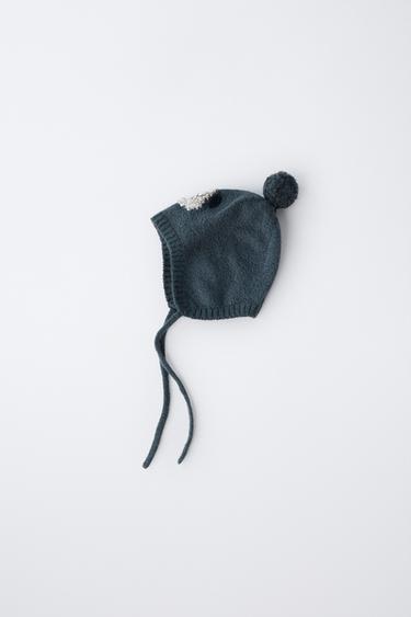 KNIT BONNET WITH EMBROIDERED DOG - Deep blue by Zara