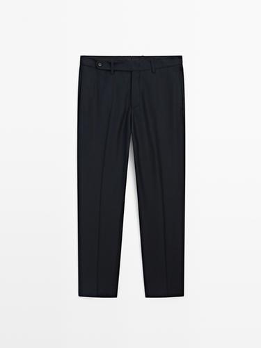 Pantalon flanelle 100 % laine - Bleu marine de Zara