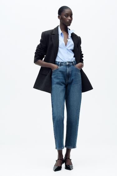 Zara Z1975 HIGH-WAIST MOM LEG JEANS - Blue