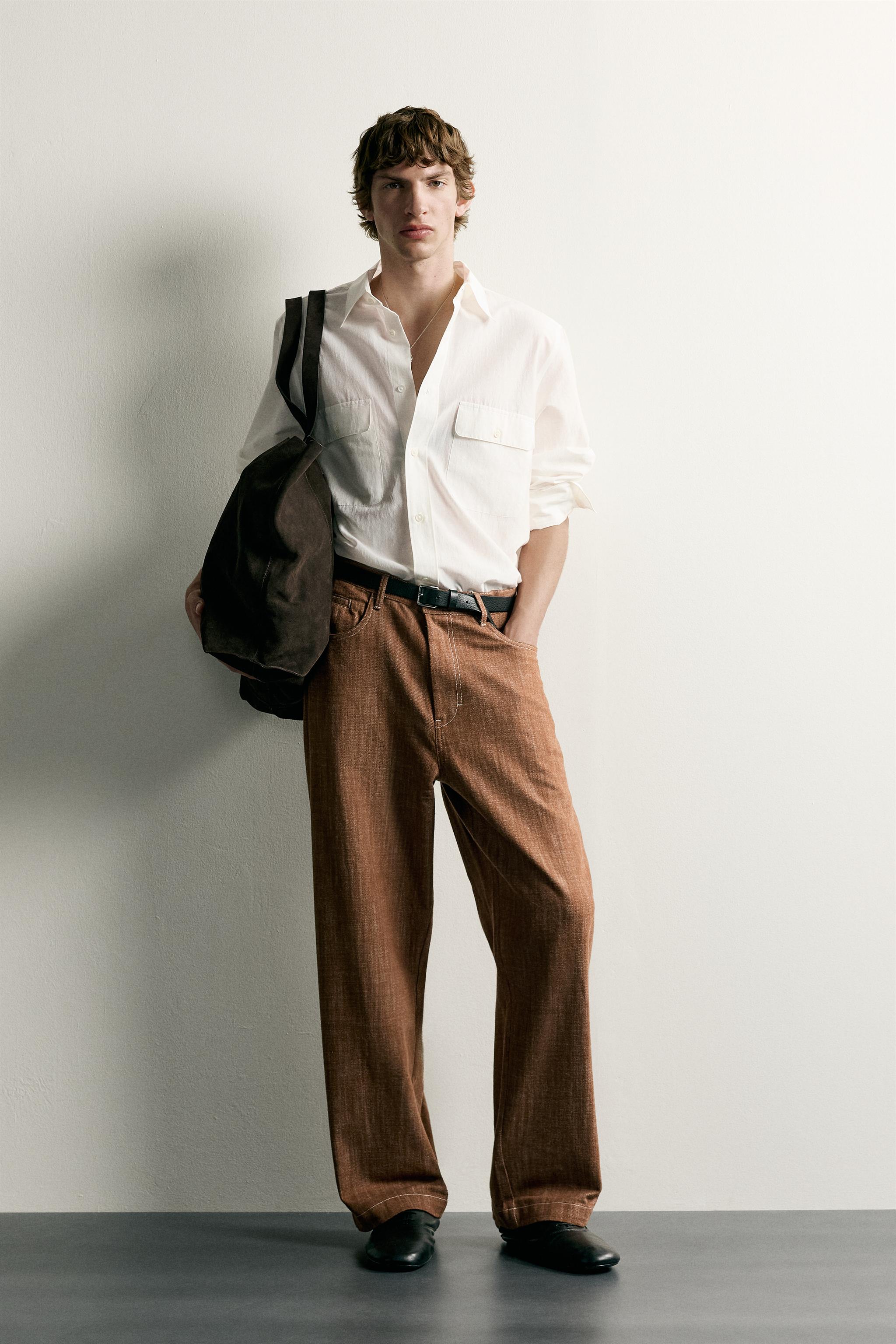 コントラストステッチ リラックスフィットパンツ - 濃い瓦色 | ZARA