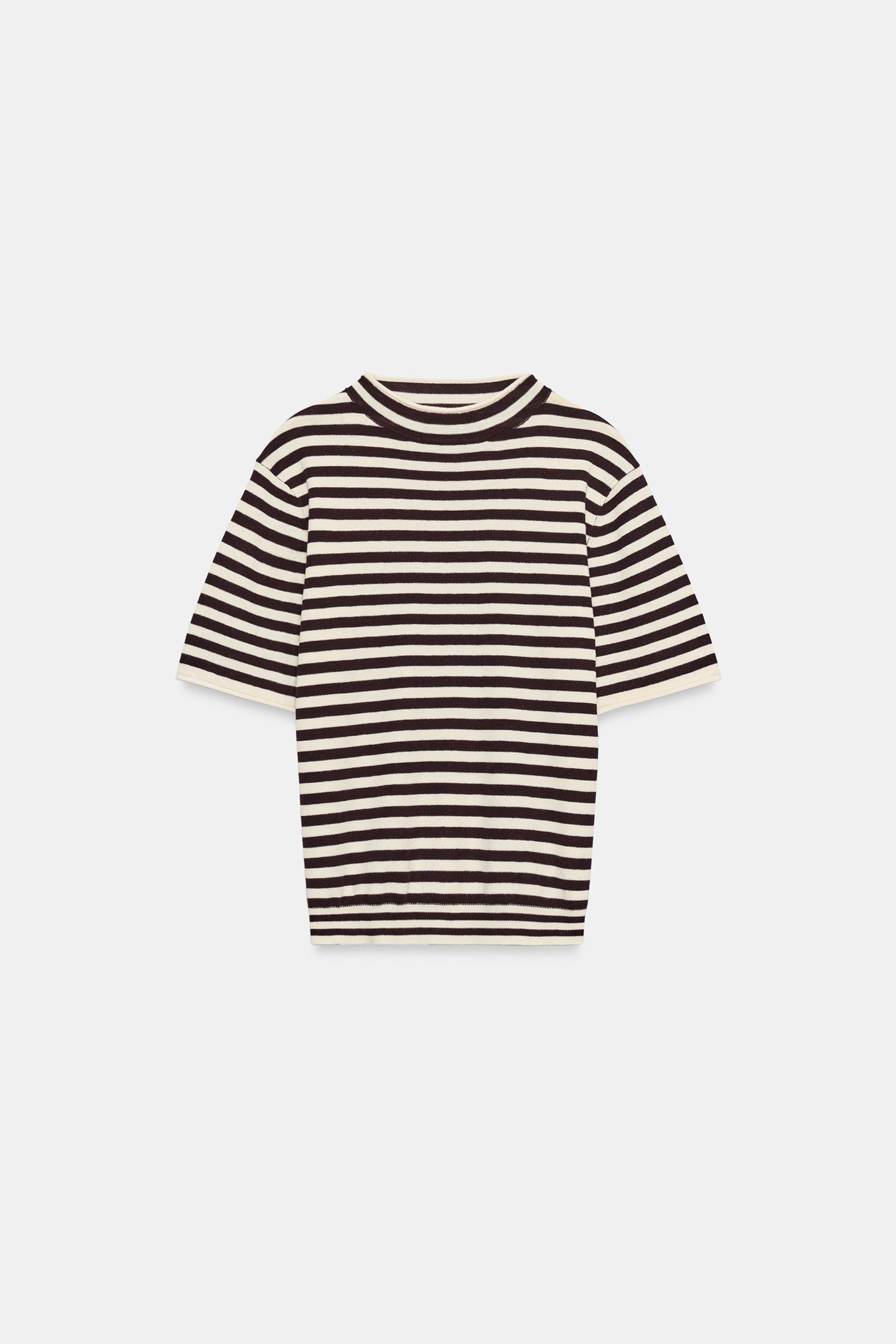 Топ Zara Striped Knit Top, цвет: Экрю / Тёмно-бордовый — фото 4