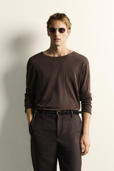 SEMI-SHEER KNIT T-SHIRT - Brown by Zara