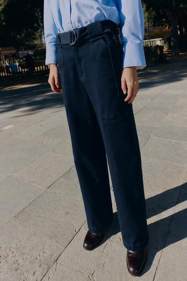 CARGO TROUSERS WITH BELT - Navy blue by Zara