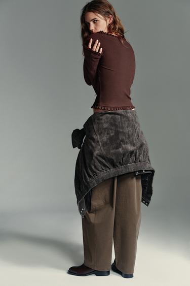 RUFFLED LONG SLEEVE TOP - Brown by Zara - Image 3