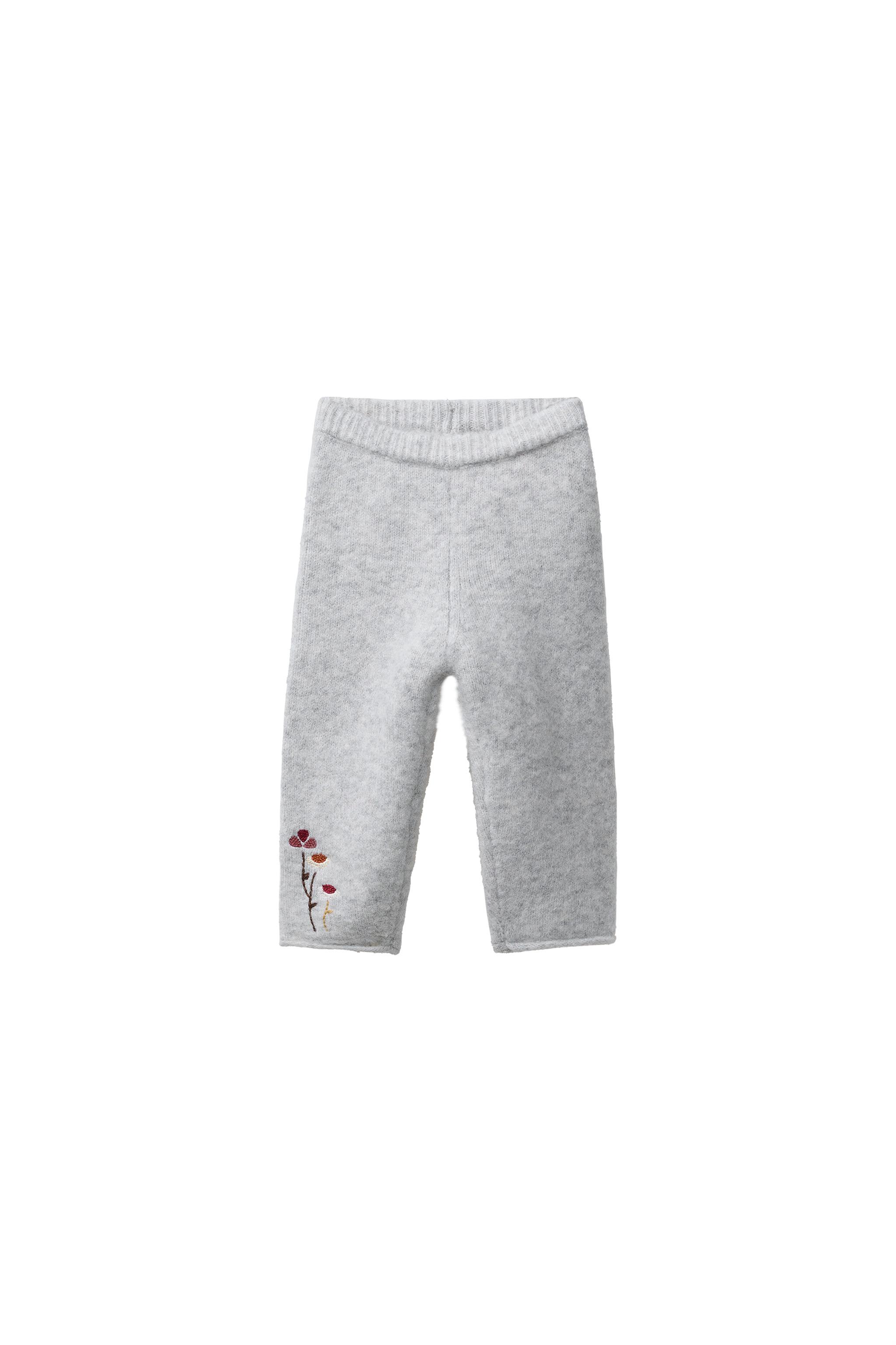 Zara - Embroidered Floral Knit Pants - Gray Marl - 3-6 Months (26,8 Inches) - Kids Zara - Embroidered Floral Knit Pants - Gray Marl - 3-6 Months (26,8 Inches) - Kids