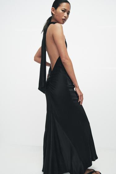 ZW COLLECTION SATIN HALTER DRESS - Black by Zara