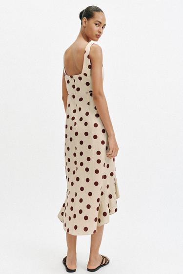 MIDI DOTS LINEN BLEND DRESS - 930 by Zara - Image 4