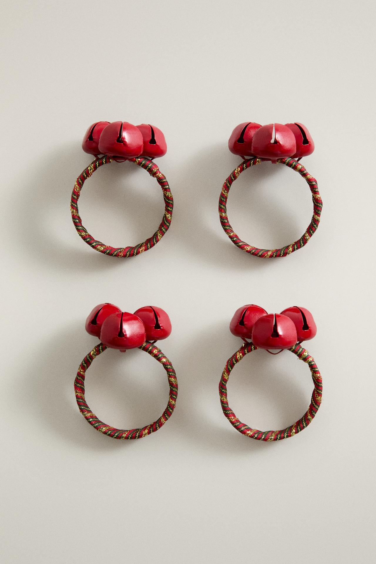 CHRISTMAS SLEIGH BELL NAPKIN RINGS (PACK OF 4)