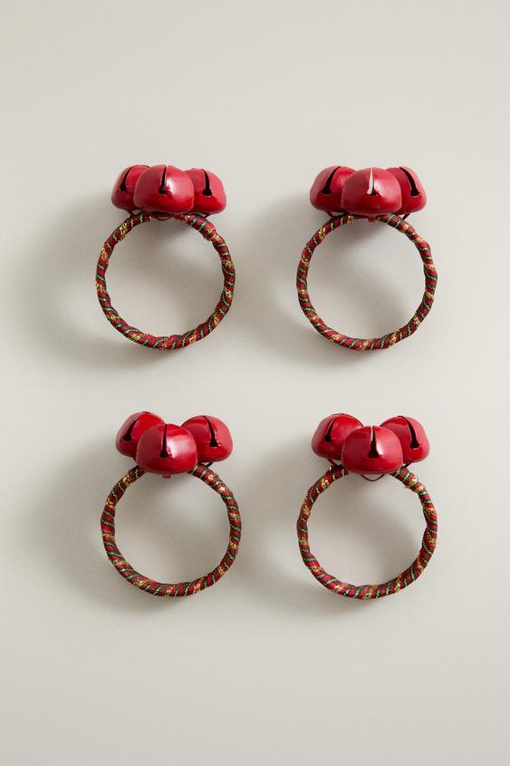 Zara PACK OF CHRISTMAS SLEIGH BELL NAPKIN HOLDERS (PACK OF 4) - Red - Image 0