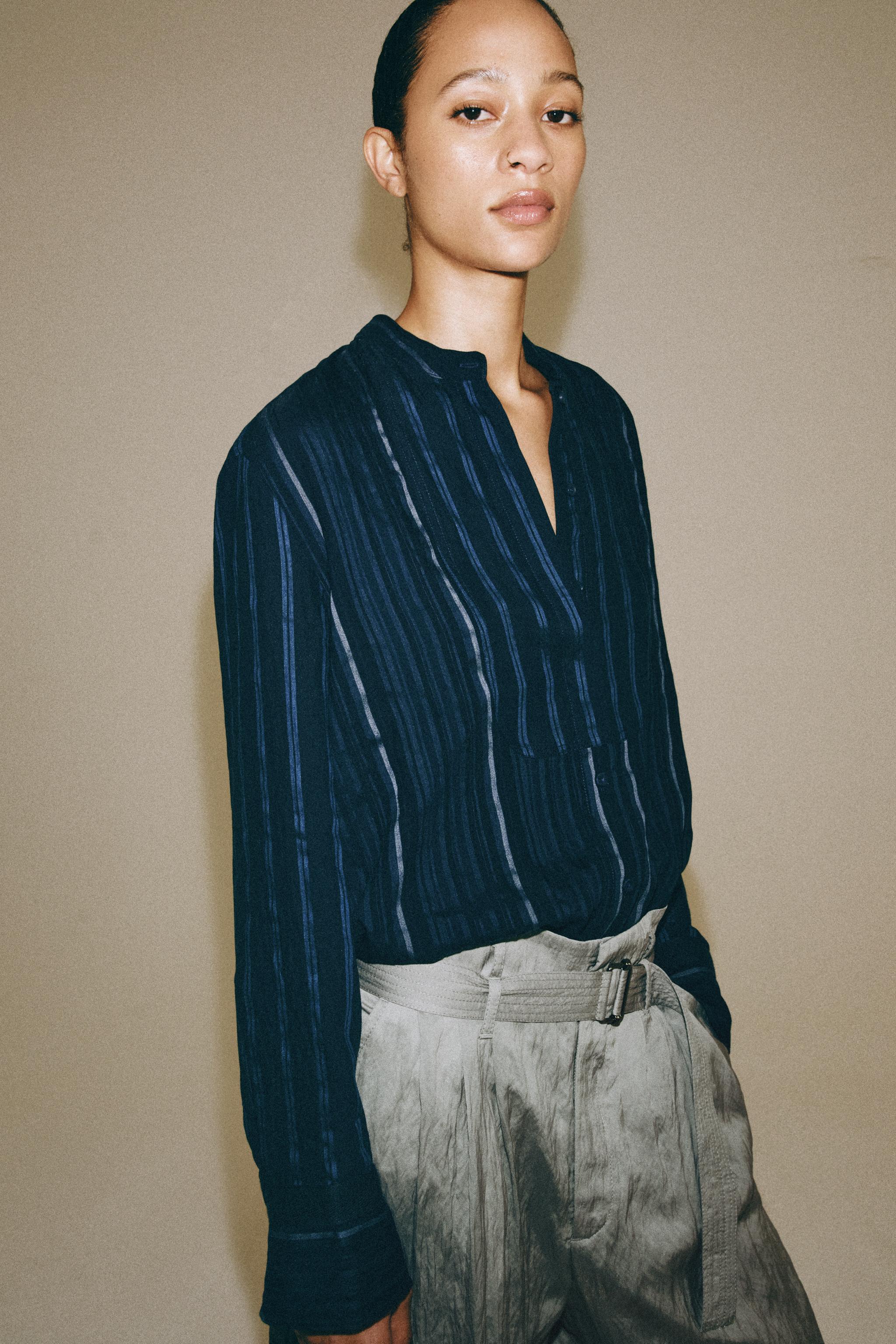ZW COLLECTION STRIPED BIB SHIRT