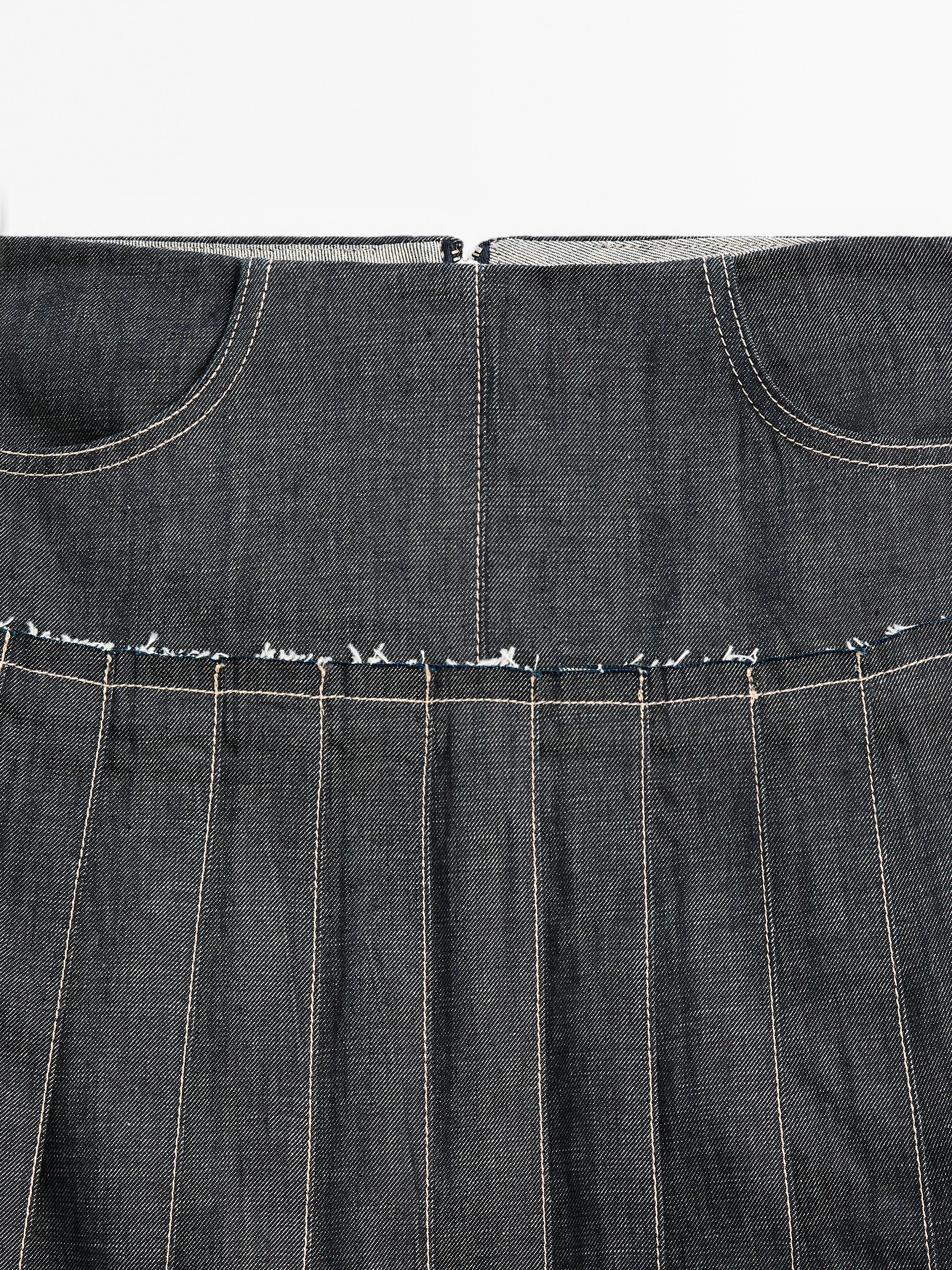 Denim midi skirt with box pleats