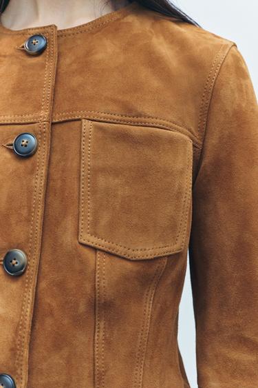 VESTE EN CUIR DAIM 100 % ZW COLLECTION - Tabac de Zara - Image 3