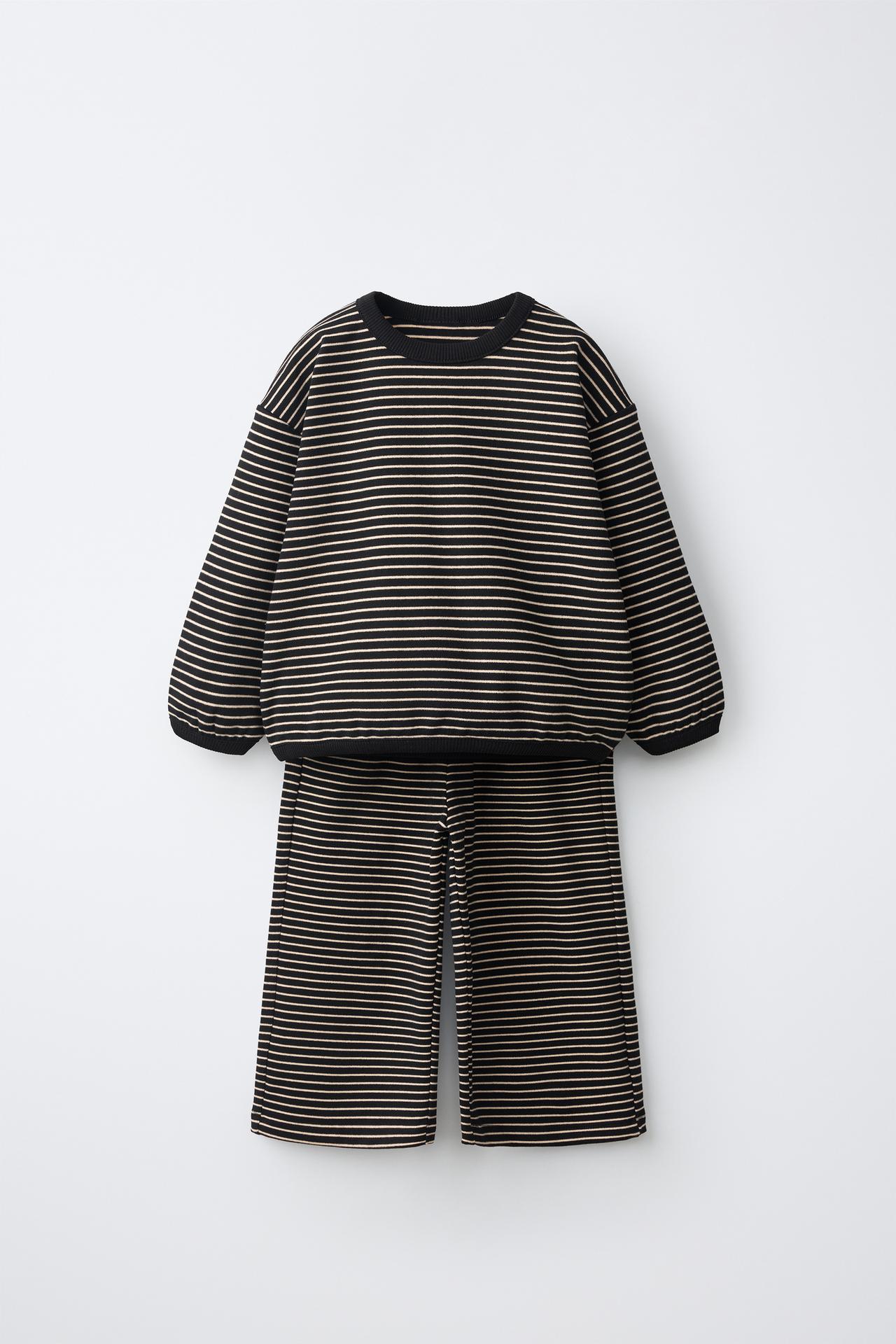 STRIPED SWEATSHIRT AND PANTS SET — Black