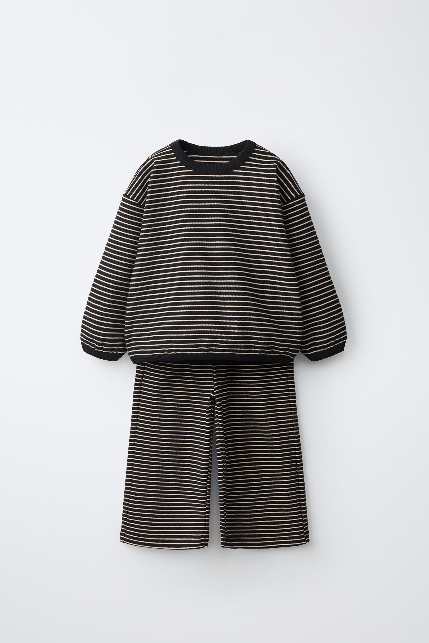 Детский комплект Zara Cozy Striped Sweatshirt and Pants Set, цвет: Чёрный — фото 1