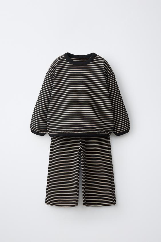 STRIPED COSY SWEATSHIRT AND TROUSERS SET - Black by Zara - Image 0