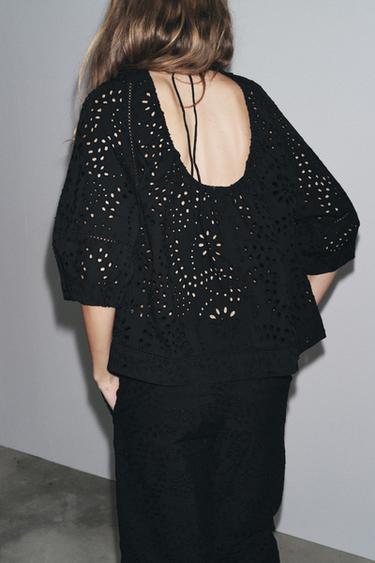 BLOUSE BRODERIES PERFORÉES ZW COLLECTION - Noir de Zara - Image 2