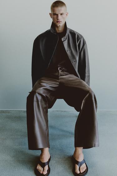 BALLOON FIT LEATHER TROUSERS - Brown by Zara