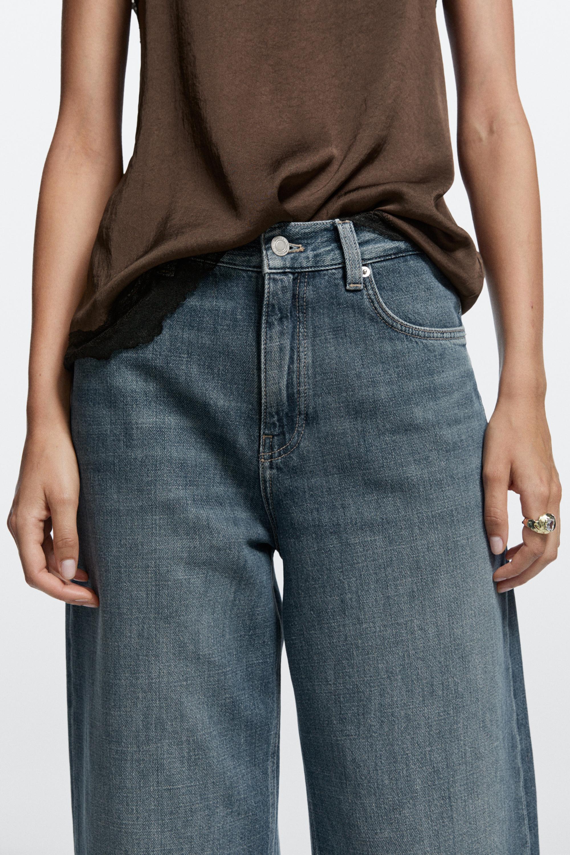 Mid-waist cropped wide-leg jeans — Mid-blue
