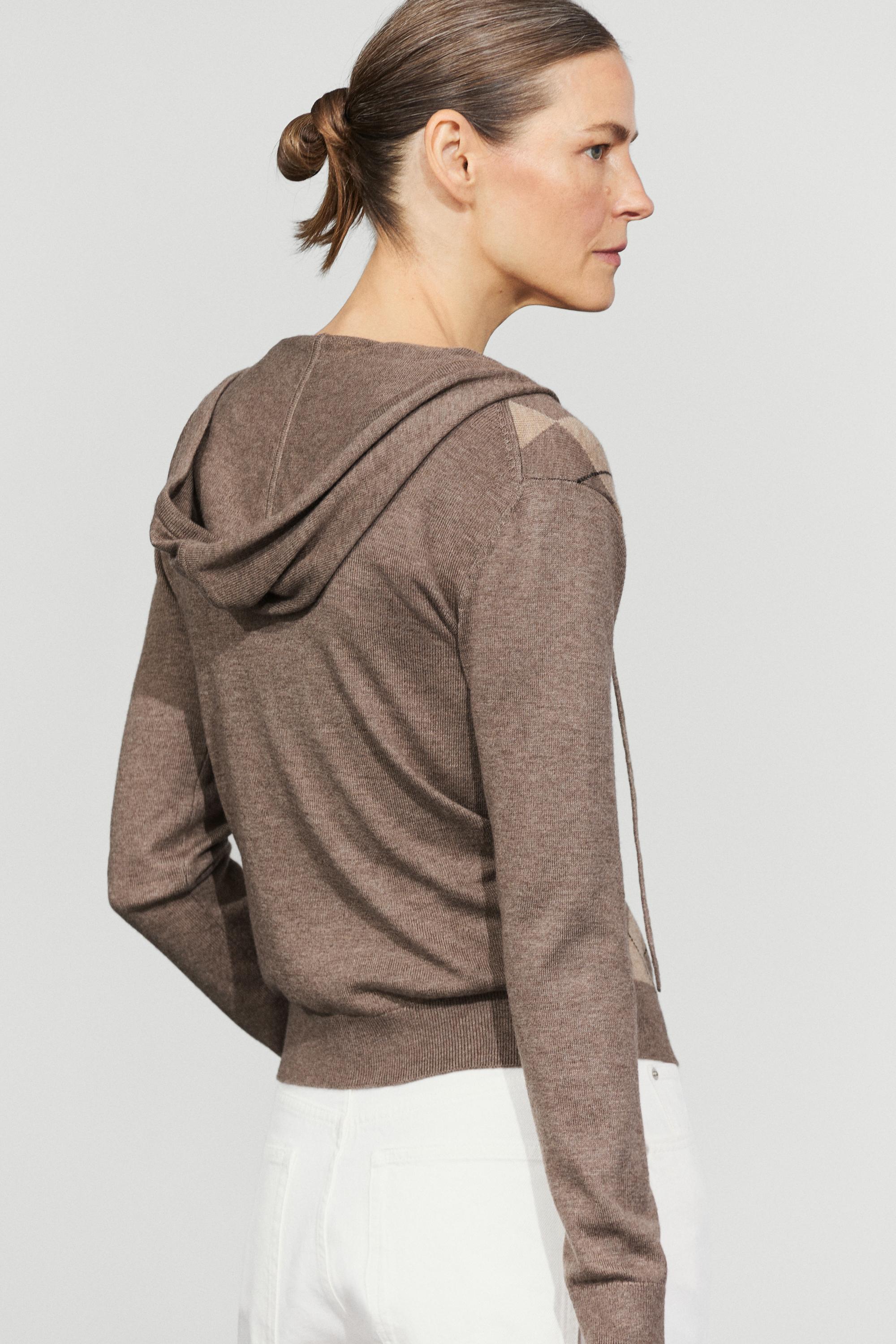 Hooded zip-up knit cardigan