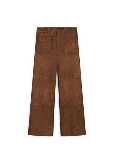Zara Suede leather wide-leg trousers with pockets - Brown