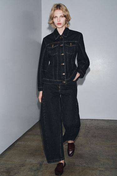 VESTE EN DENIM TAILLÉE ZW COLLECTION - Noir de Zara