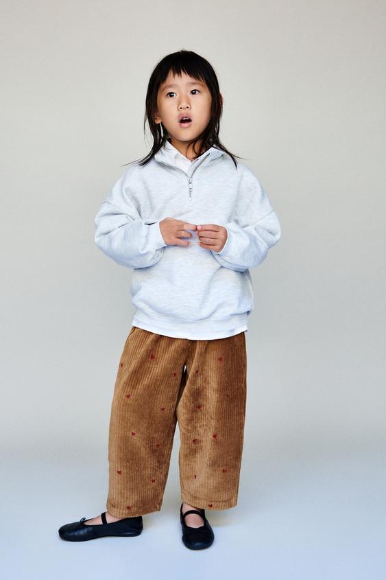 CORDUROY BALLOON TROUSERS WITH EMBROIDERED HEARTS - Caramel by Zara - Image 0