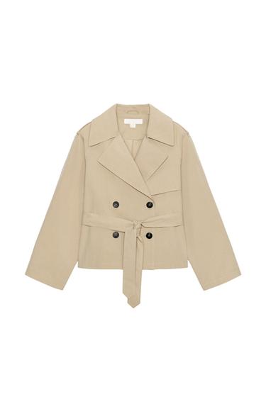 Zara CROPPED TRENCH COAT WITH BELT AND EPAULETS - Light camel