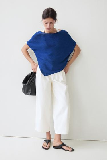 Zara Asymmetric short sleeve linen T-shirt - Bluish