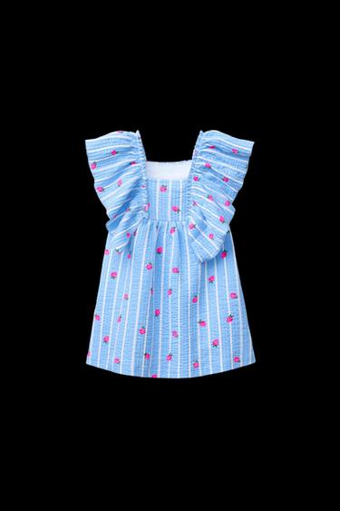KLEID MIT PRINT UND VOLANT - Hellblau von Zara